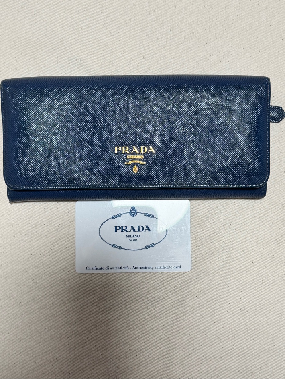 Prada Leather Zip-Front Continental Wallet in Deep Blue